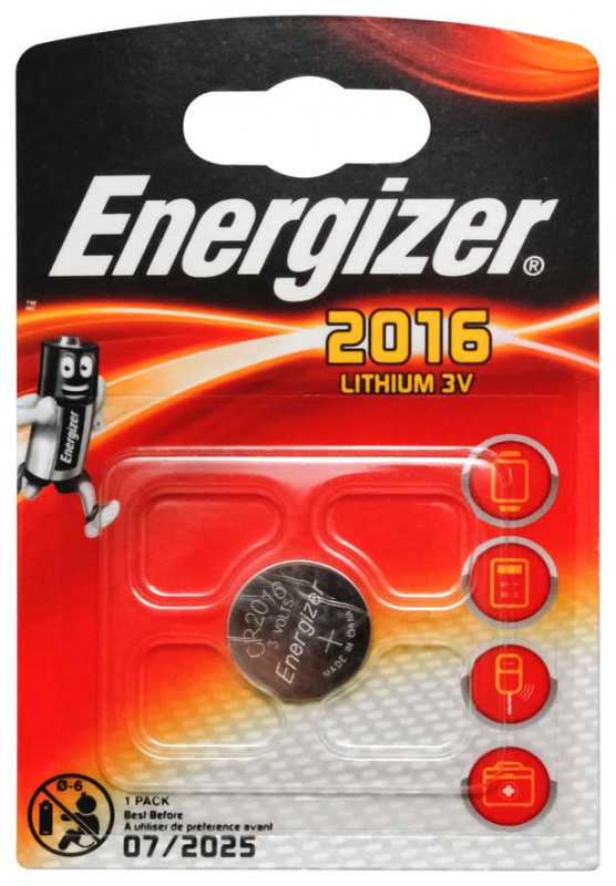 Батарейки миниатюрные литиевые ENERGIZER CR 2016  (1шт/блистер)  (1/10)      