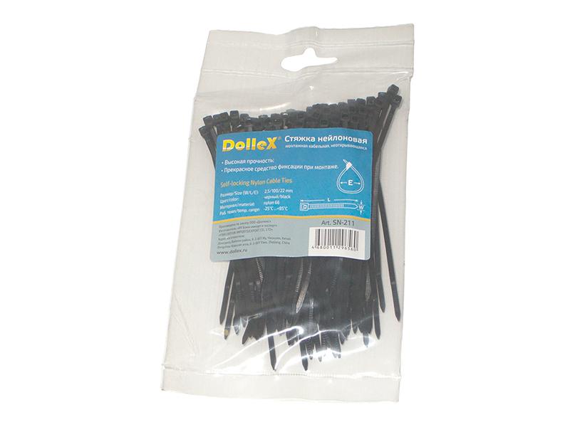 Хомут стяжка для электропроводки 2,5*100 нейлоновая (черный/упак.100 шт)  "Dollex"