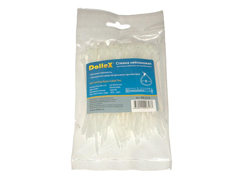 Хомут стяжка для электропроводки 2,5*100 нейлоновая (белый/упак.100 шт)  "Dollex"