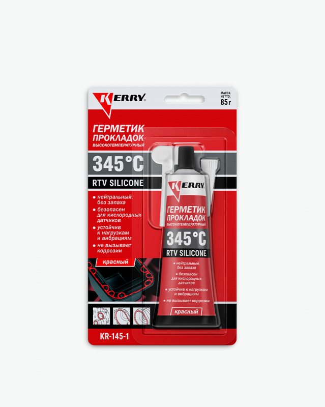 Герметик-прокладка высокотемпературный нейтральный RTV SILICONE (красный) 85г "KERRY"  (1/12)  