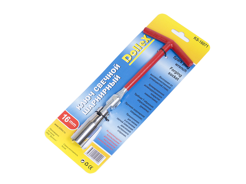 Ключ свечной шарнирный, 16 мм, с резинкой, (210мм)   "Dollex"