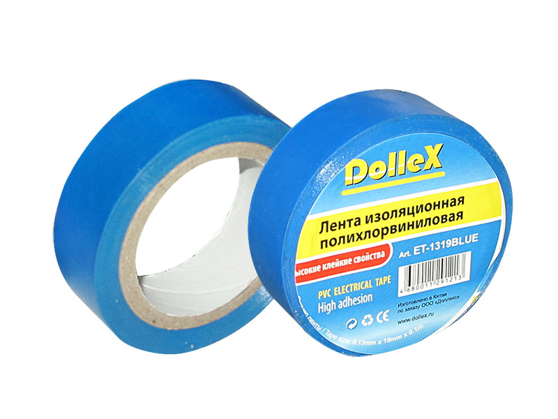 Лента изоляционная ПВХ, 19ммХ9.10м (синяя) "Dollex"