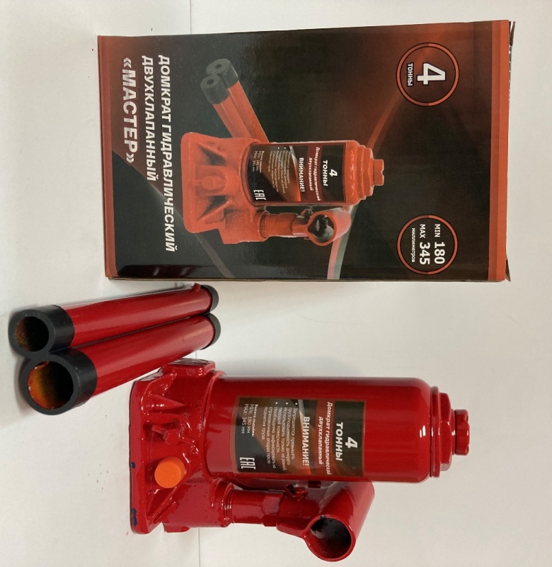 Домкрат гидравлический бутылочный  4т (2 клапана/180-345mm) "МАСТЕР"