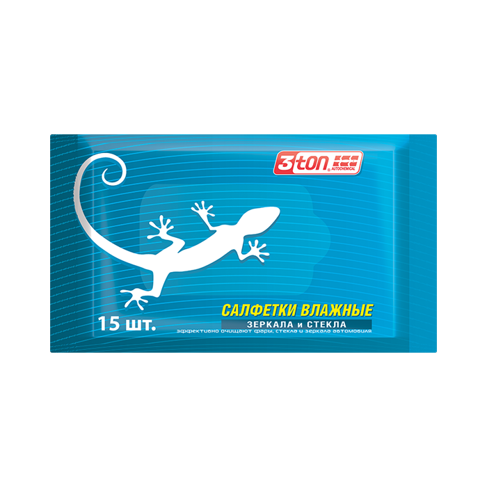 Салфетки влажные для зеркал и стекол 150ммх190мм  15шт (1/54)  3ton ТХ-201  