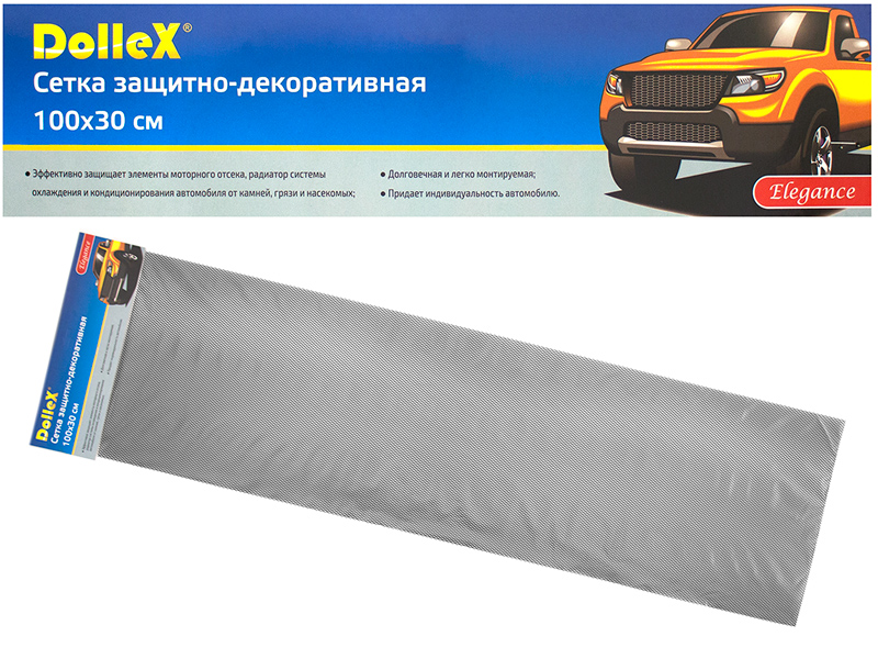 Решётка радиатора (сетка декоративная) алюм, 100х30см, черная, ячейки 6ммх3,5 "Dollex"