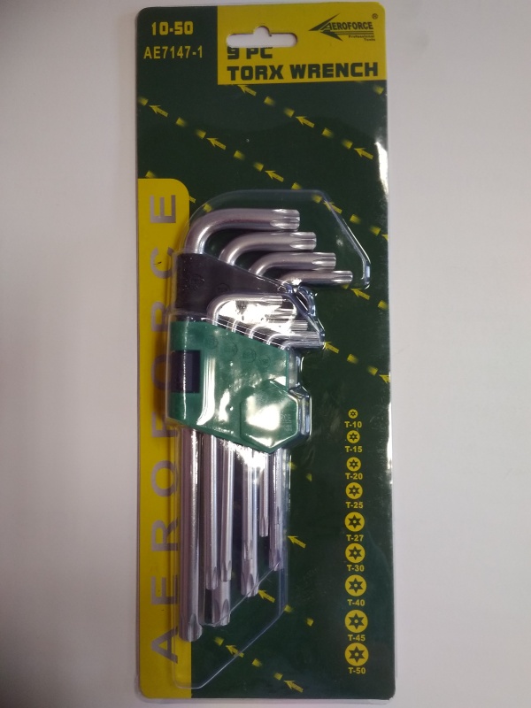 Набор угловых ключей Torx (9шт)(T10,15,20,25,27,30,40,45,50) CR-V  "AEROFORСE"