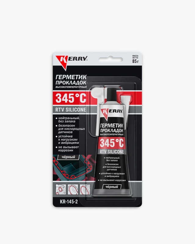 Герметик-прокладка высокотемпературный нейтральный RTV SILICONE (черный) 85г "KERRY"  (1/12)  