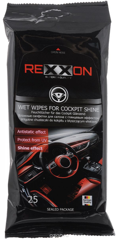 Салфетки влажные  для салона авто с глянцевым эффектом (25 шт) "REXXON"  (1/72)