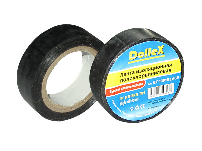 Лента изоляционная ПВХ, 19ммХ9.10м (черная) "Dollex"